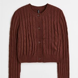 H&M Brown Cardigan Sweater Classic Knit V-Neck